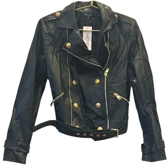 Michel Design – Faux Leather Moto Jacket – Black – Size Small - Picture 1 of 4
